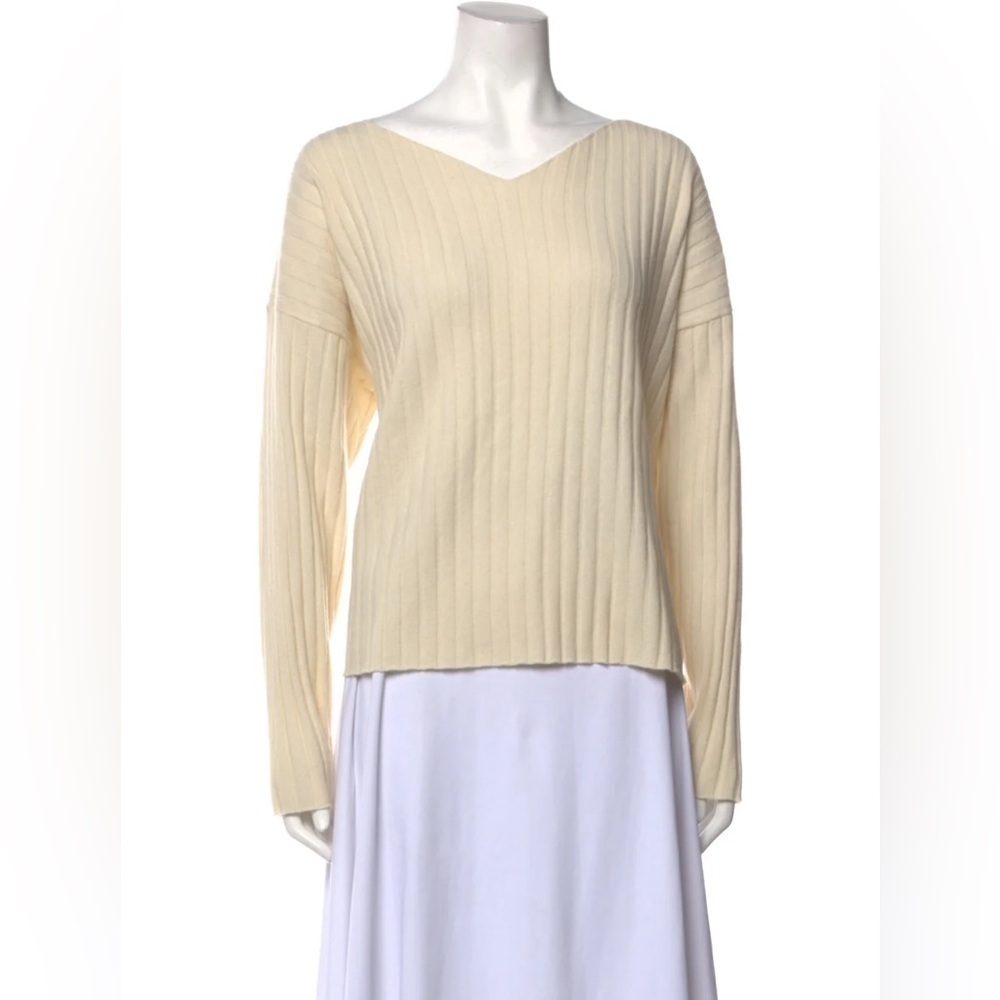 Vitamin A Women’s Ventana Cashmere Sweater Cream Size S Ribbed V Neck Pullover